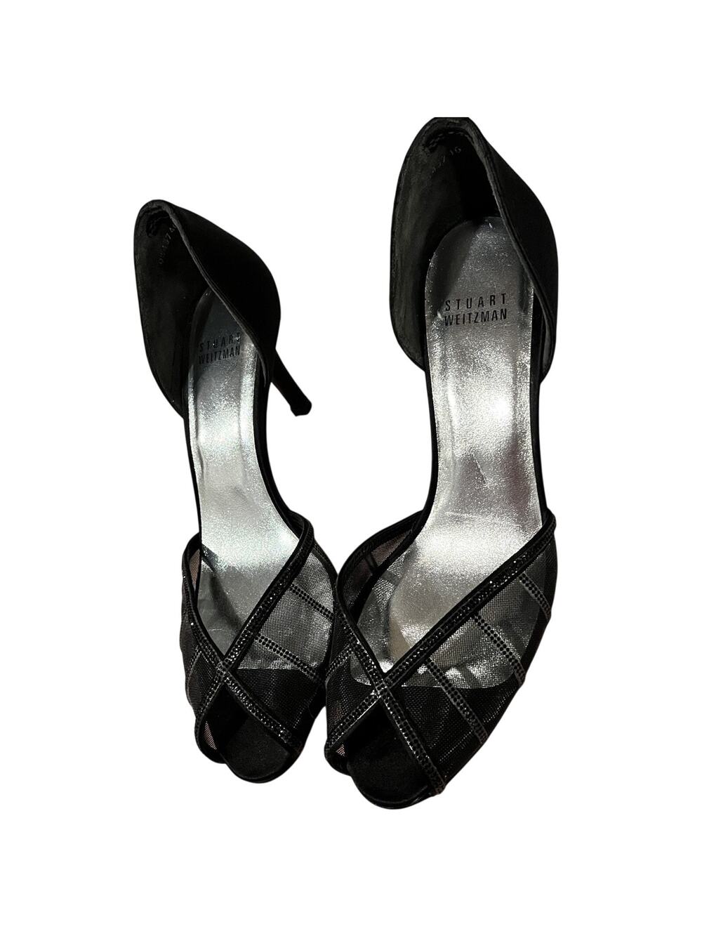 STUART WEITZMAN women's Shoes Satin Open Toes Black Pumps Size 7.5 M